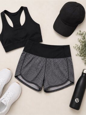 Lululemon Athletica speed up High Rise Heathered Gray Black Running Shorts